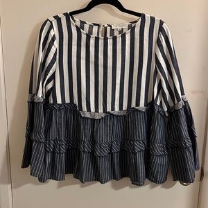 eri + ali Striped Bell-Sleeve Blouse
